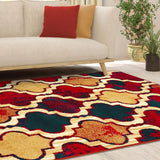 5' X 8' Red Blue Quatrefoil Power Loom Distressed Stain Resistant Area Rug - Homeroots - Flyclothing LLC
