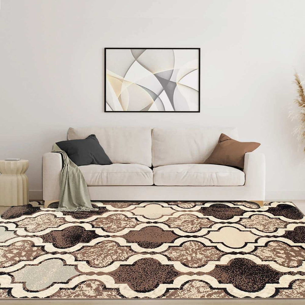 6' X 9' Ivory Quatrefoil Power Loom Distressed Stain Resistant Area Rug - Homeroots - Flyclothing LLC