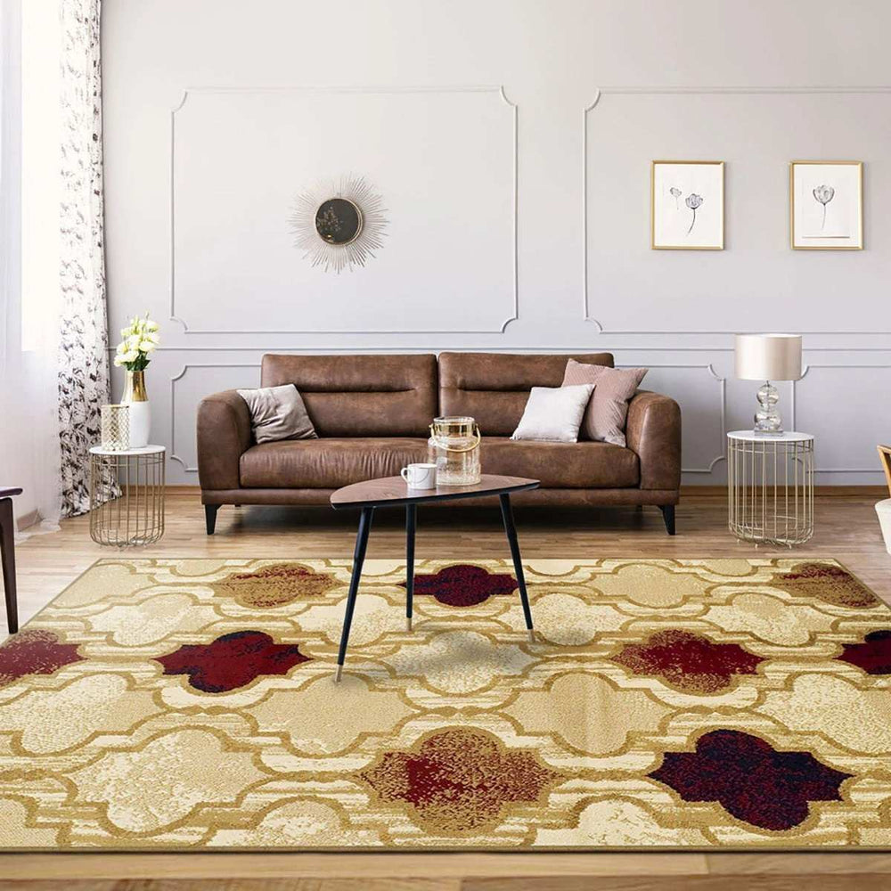 8' X 10' Beige Quatrefoil Power Loom Distressed Stain Resistant Area Rug - Homeroots - Flyclothing LLC