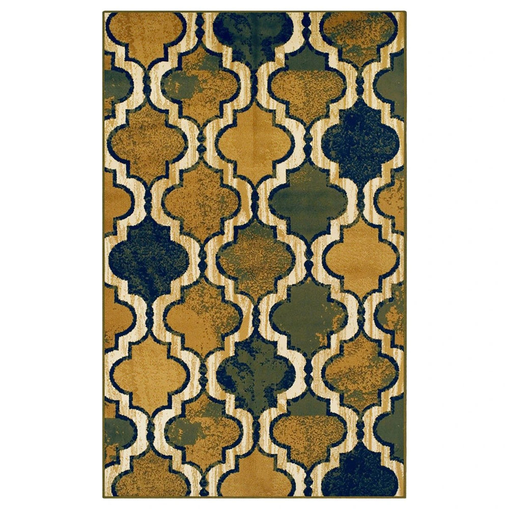 8' X 10' Green Quatrefoil Power Loom Distressed Stain Resistant Area Rug - Homeroots