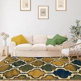 8' X 10' Green Quatrefoil Power Loom Distressed Stain Resistant Area Rug - Homeroots - Flyclothing LLC