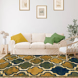 8' X 10' Green Quatrefoil Power Loom Distressed Stain Resistant Area Rug - Homeroots