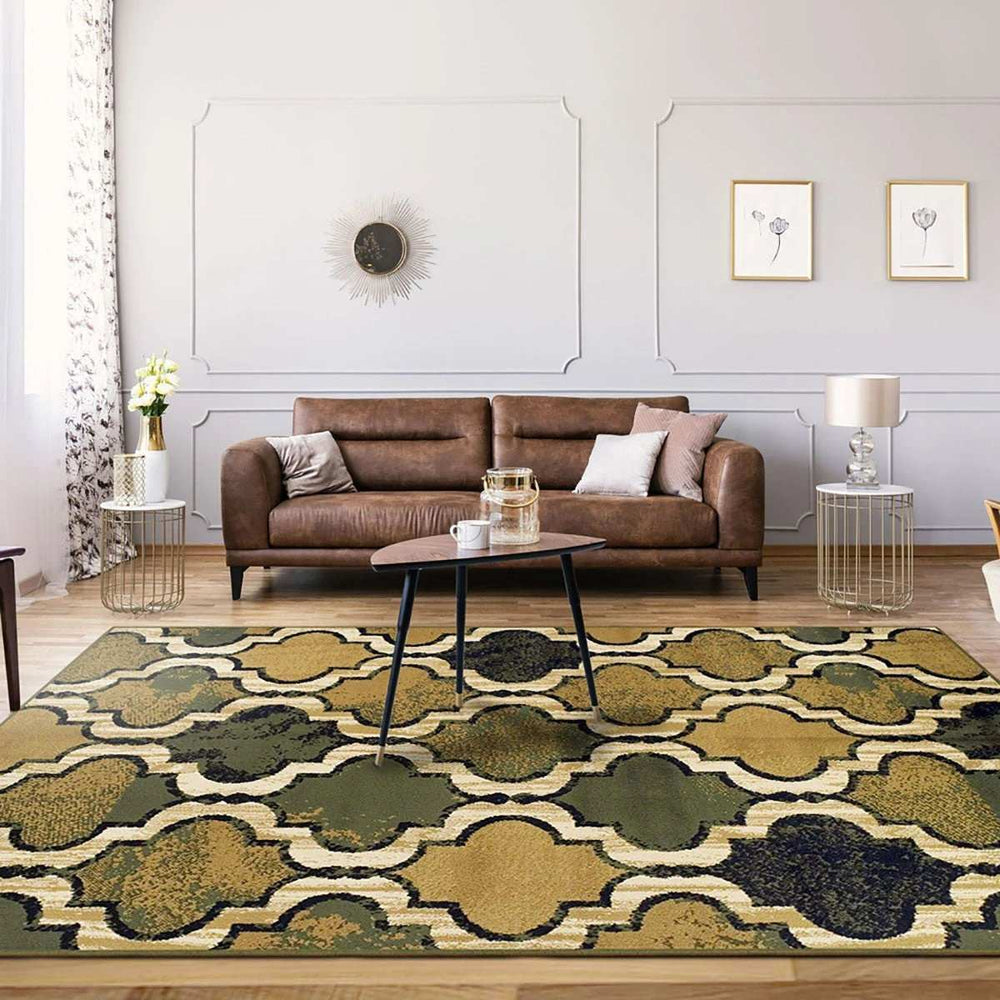 8' X 10' Green Quatrefoil Power Loom Distressed Stain Resistant Area Rug - Homeroots - Flyclothing LLC