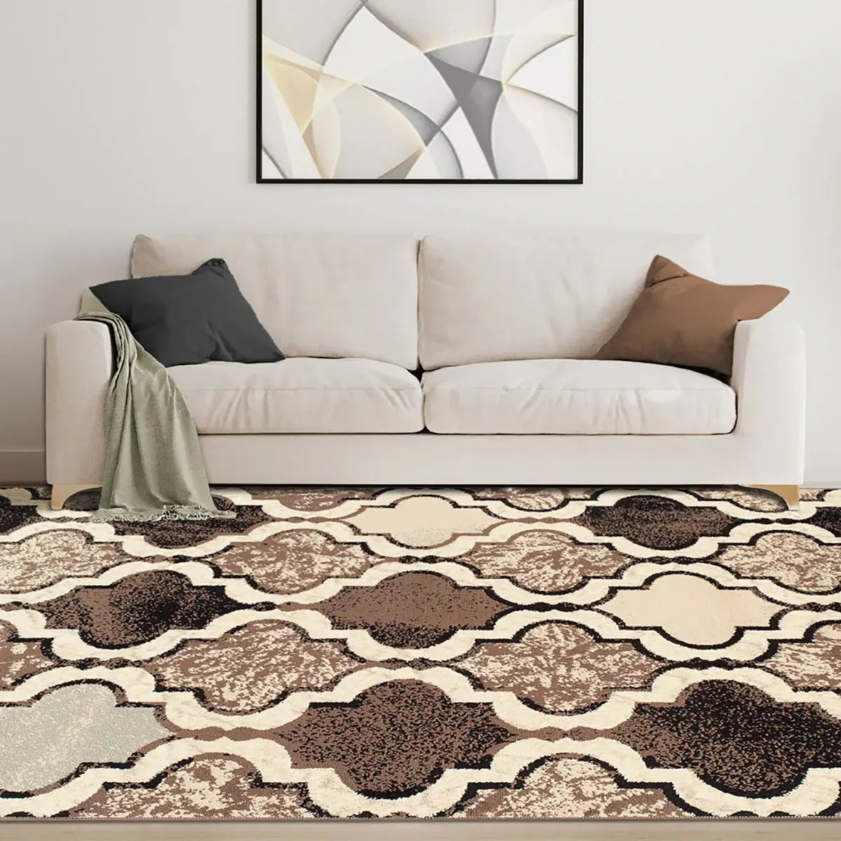 8' X 10' Ivory Quatrefoil Power Loom Distressed Stain Resistant Area Rug - Homeroots - Flyclothing LLC