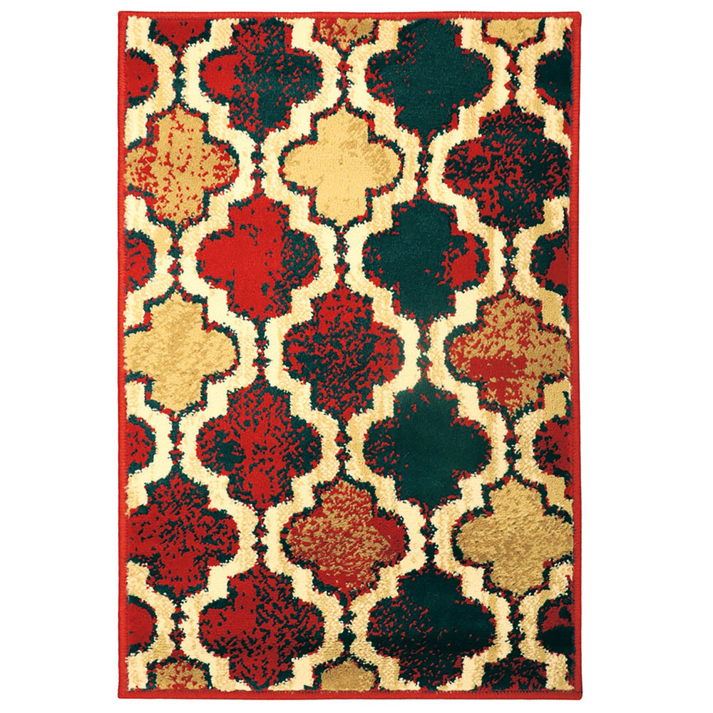 8' X 10' Red Blue Quatrefoil Power Loom Distressed Stain Resistant Area Rug - Homeroots