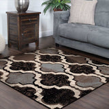 8' Square Chocolate Square Quatrefoil Power Loom Distressed Stain Resistant Area Rug - Homeroots - Flyclothing LLC