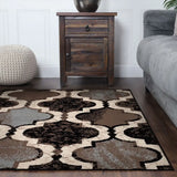 8' Square Chocolate Square Quatrefoil Power Loom Distressed Stain Resistant Area Rug - Homeroots - Flyclothing LLC