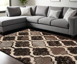 9' X 12' Chocolate Quatrefoil Power Loom Distressed Stain Resistant Area Rug - Homeroots