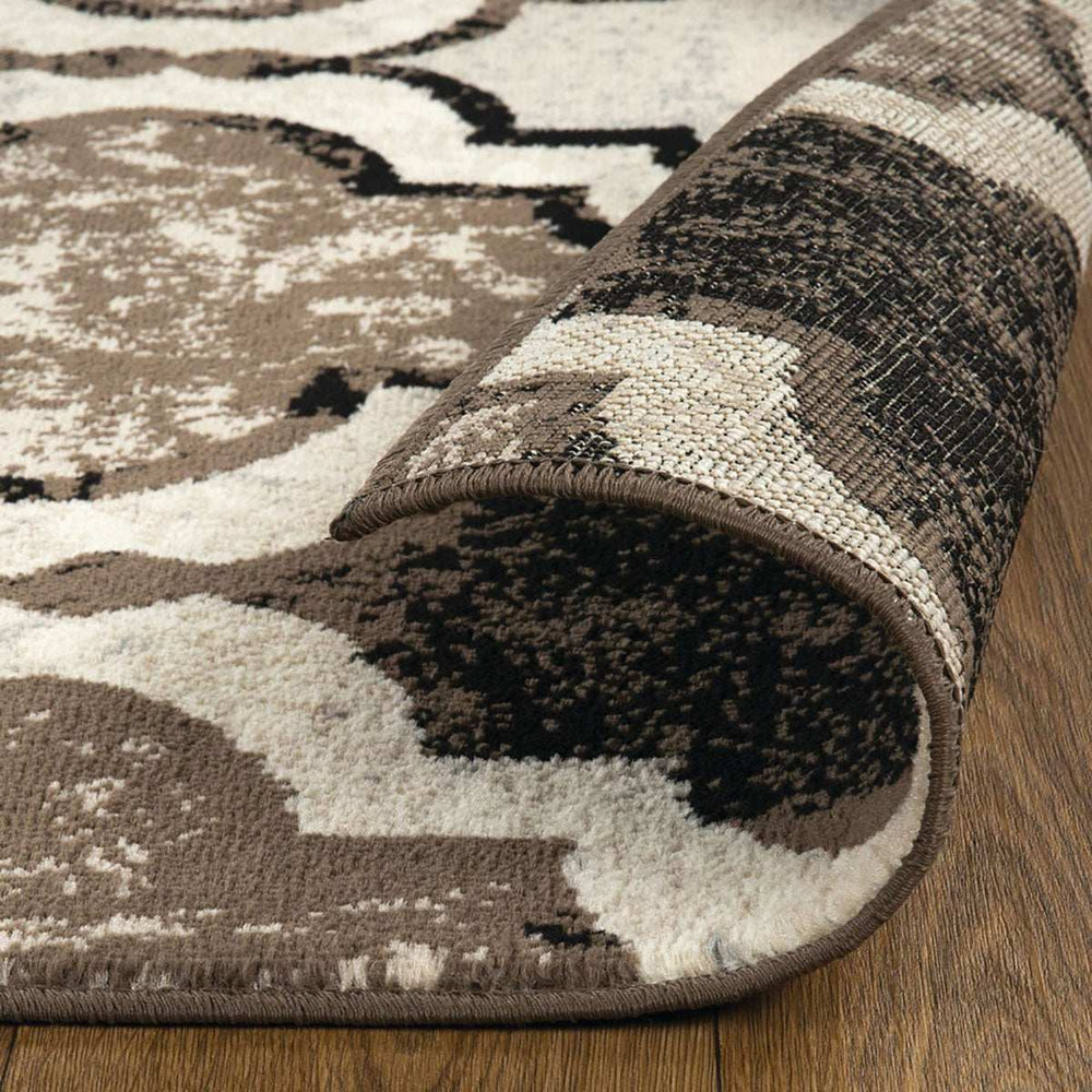 9' X 12' Ivory Quatrefoil Power Loom Distressed Stain Resistant Area Rug - Homeroots - Flyclothing LLC