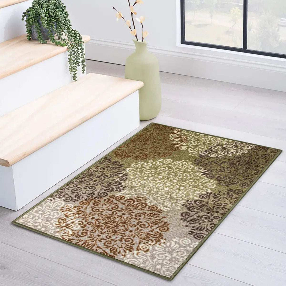 2' X 3' Greens And Browns Floral Power Loom Non Skid Area Rug - Homeroots - Flyclothing LLC