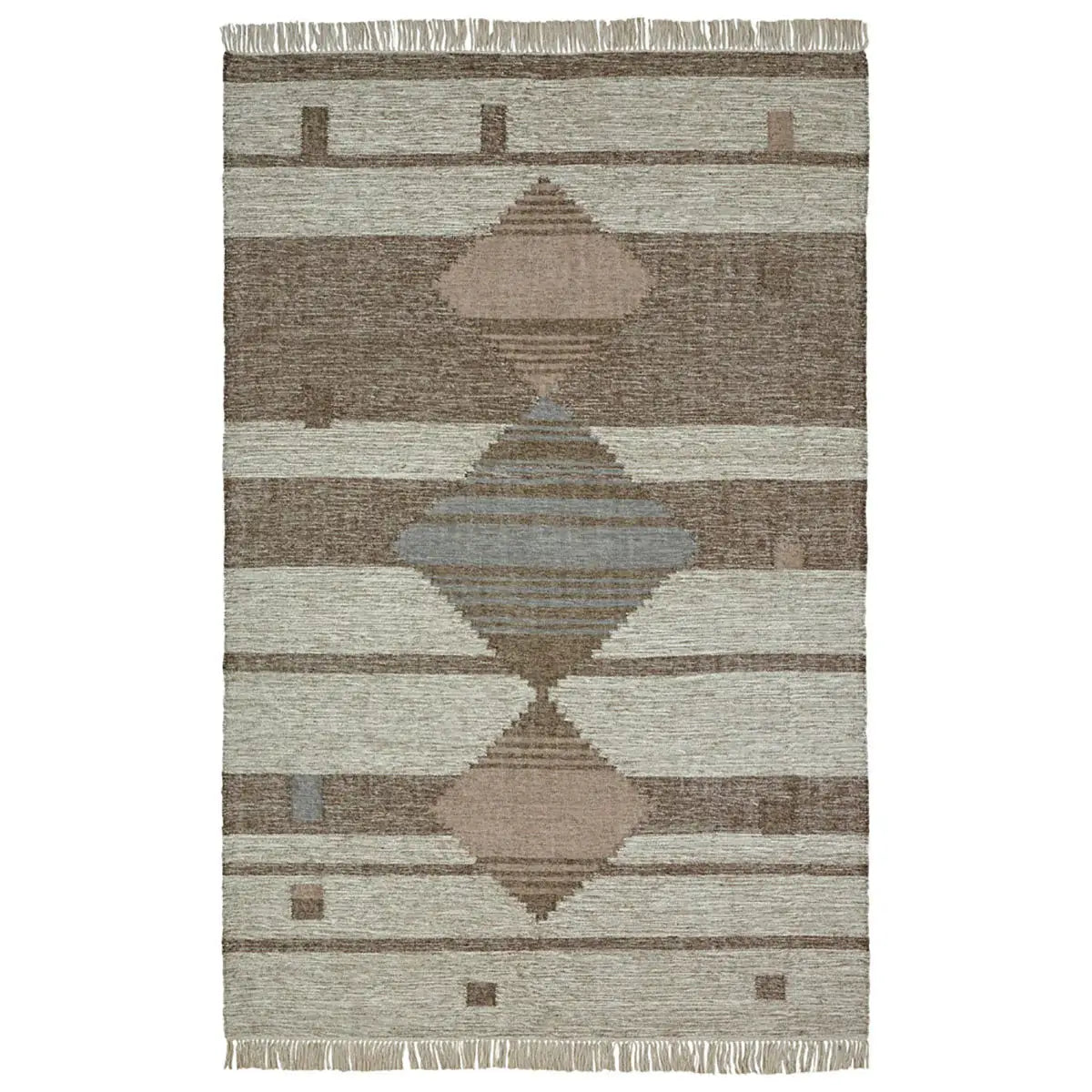5' X 8' Grey Geometric Flatweave Handmade Stain Resistant Area Rug With Fringe - Homeroots - Flyclothing LLC
