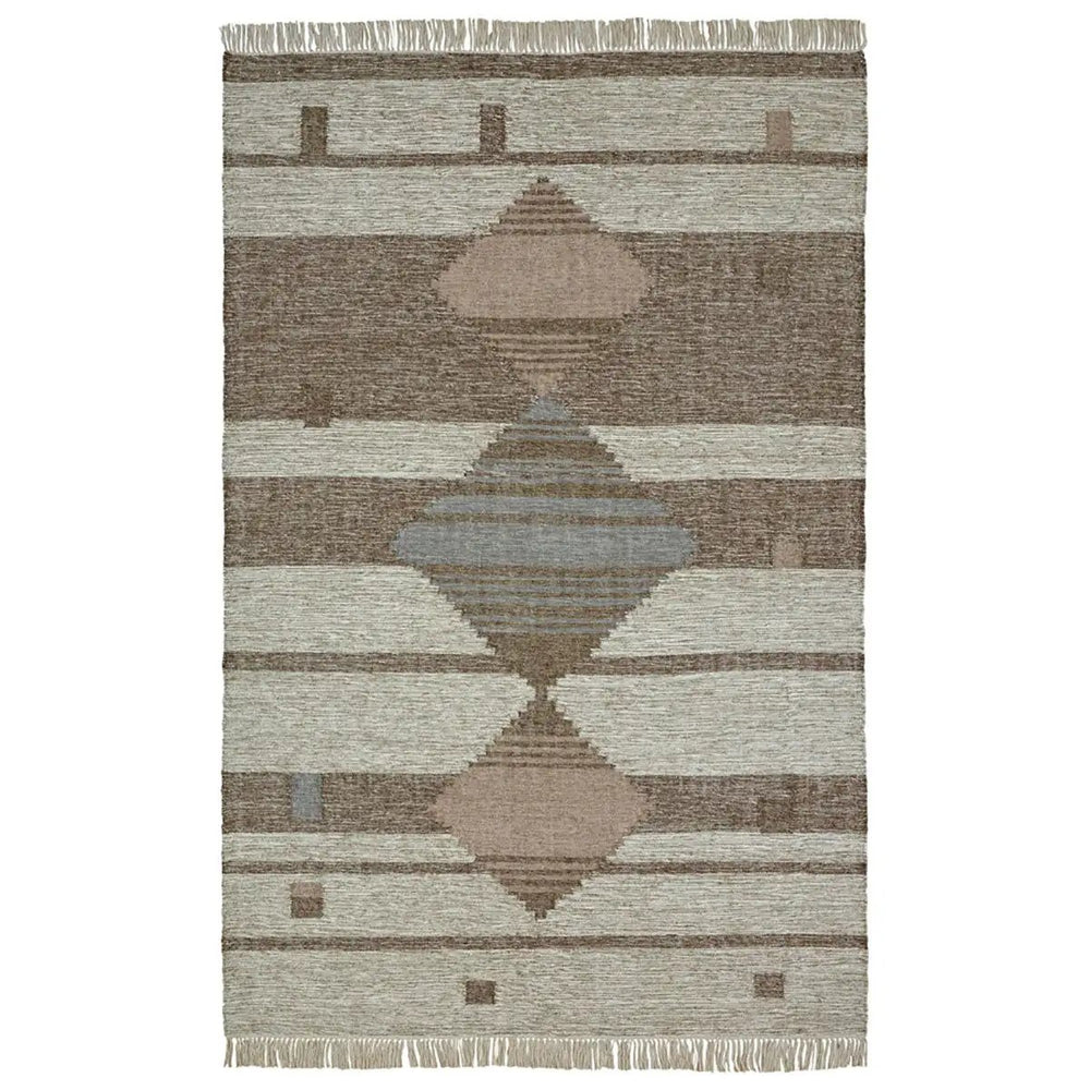 5' X 8' Grey Geometric Flatweave Handmade Stain Resistant Area Rug With Fringe - Homeroots