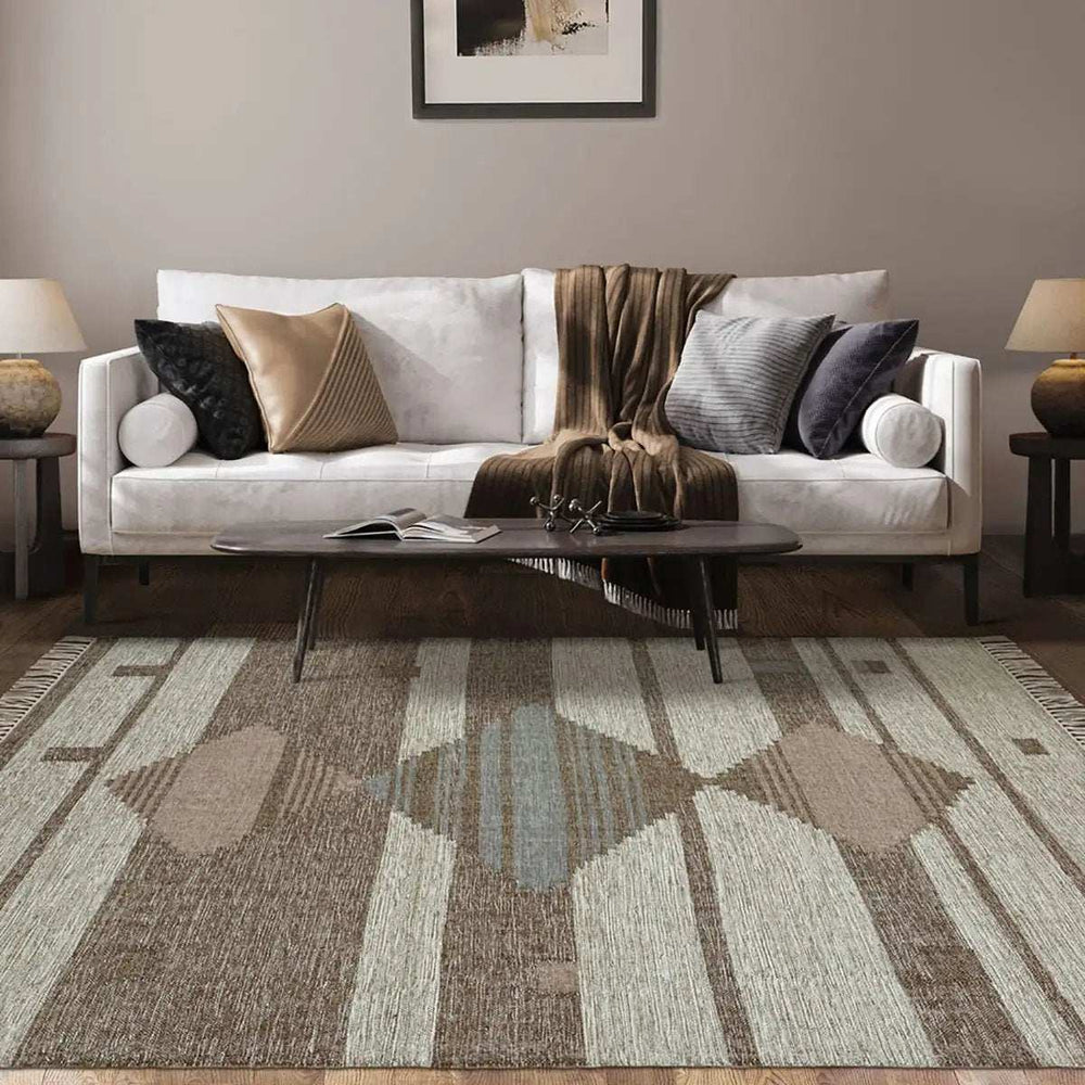 5' X 8' Grey Geometric Flatweave Handmade Stain Resistant Area Rug With Fringe - Homeroots - Flyclothing LLC