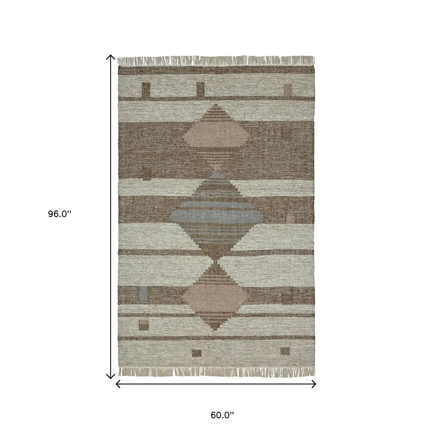 5' X 8' Grey Geometric Flatweave Handmade Stain Resistant Area Rug With Fringe - Homeroots - Flyclothing LLC