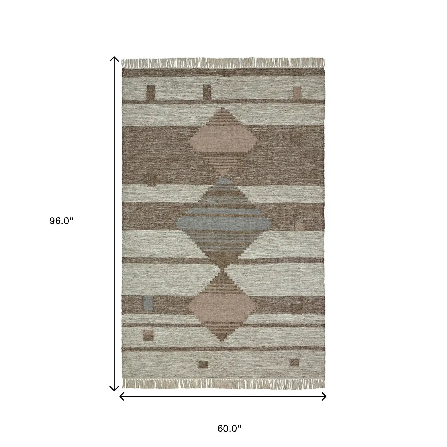 5' X 8' Grey Geometric Flatweave Handmade Stain Resistant Area Rug With Fringe - Homeroots - Flyclothing LLC