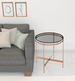 22" Rosegold And Smoke Glass Geo Round End Table - Homeroots