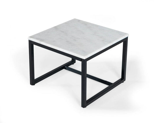 15" Black And White Stone And Metal Square End Table - Homeroots