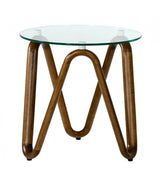 20" Walnut And Clear Glass Solid Wood Ribbon Base Round End Table - Homeroots - Flyclothing LLC