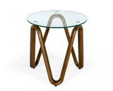 20" Walnut And Clear Glass Solid Wood Ribbon Base Round End Table - Homeroots - Flyclothing LLC