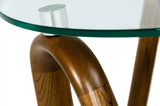 20" Walnut And Clear Glass Solid Wood Ribbon Base Round End Table - Homeroots - Flyclothing LLC