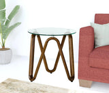 20" Walnut And Clear Glass Solid Wood Ribbon Base Round End Table - Homeroots - Flyclothing LLC