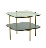 20" Gold And Clear Glass And Metal Square End Table With Shelf - Homeroots - Flyclothing LLC