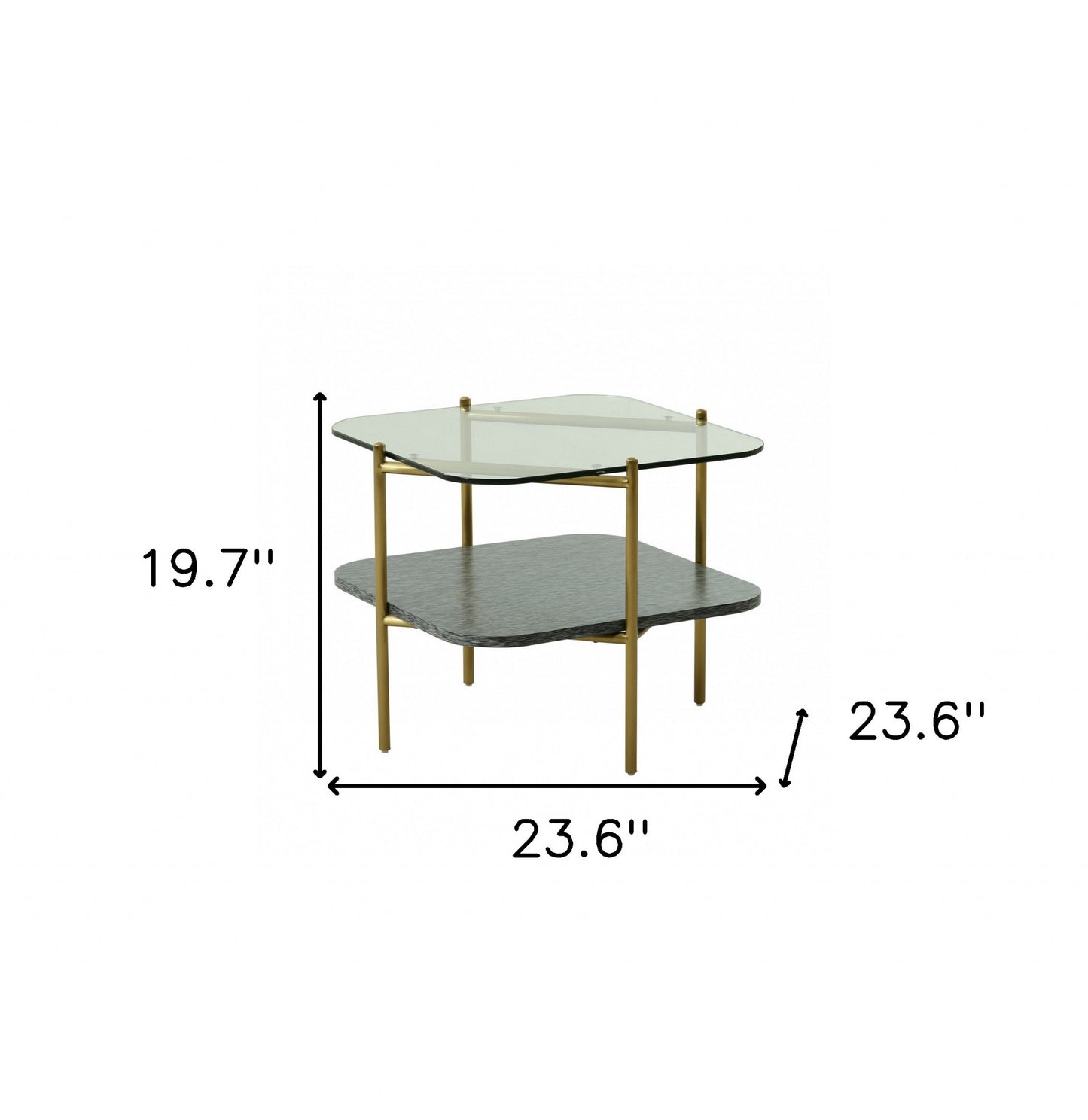 20" Gold And Clear Glass And Metal Square End Table With Shelf - Homeroots - Flyclothing LLC