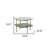 20" Gold And Clear Glass And Metal Square End Table With Shelf - Homeroots - Flyclothing LLC