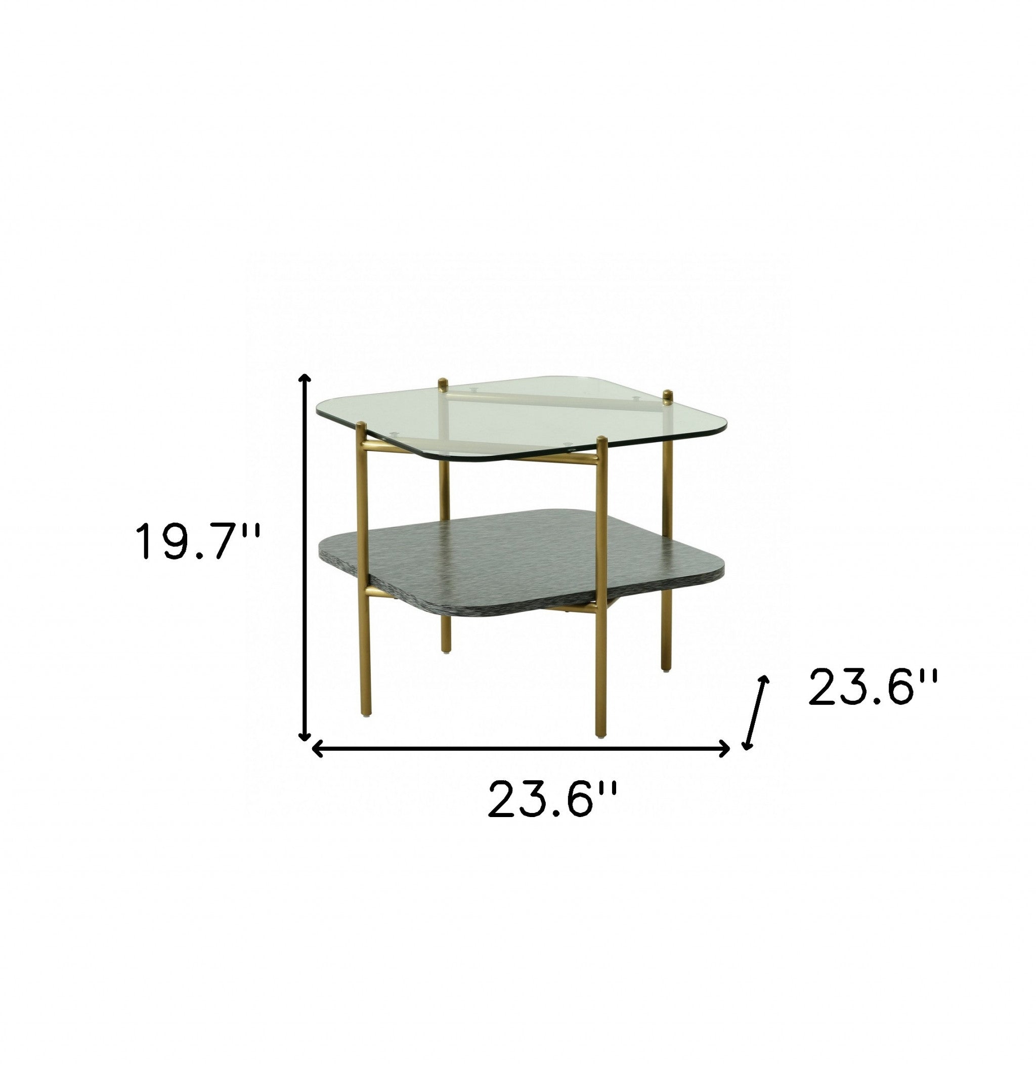 20" Gold And Clear Glass And Metal Square End Table With Shelf - Homeroots - Flyclothing LLC