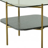 20" Gold And Clear Glass And Metal Square End Table With Shelf - Homeroots - Flyclothing LLC