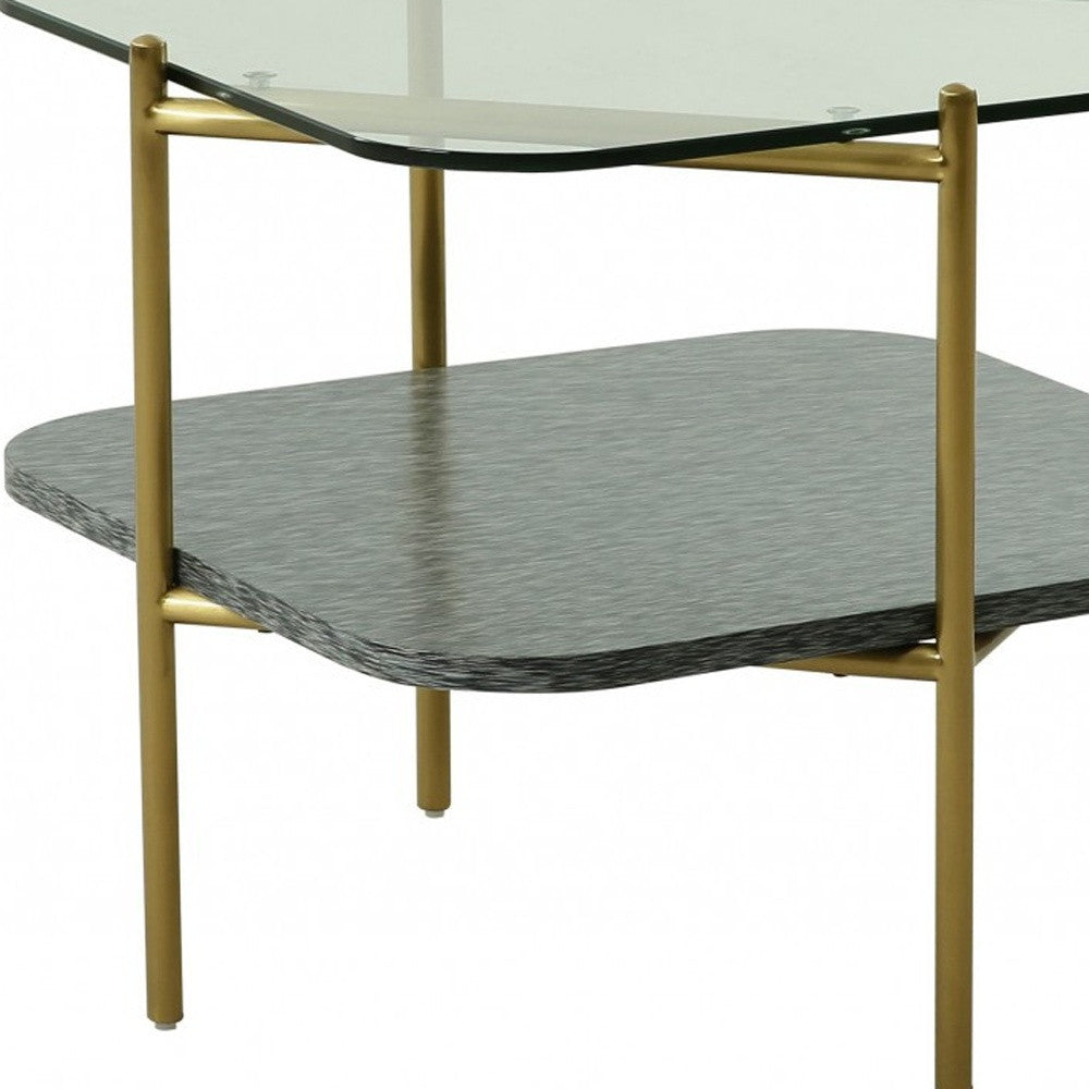 20" Gold And Clear Glass And Metal Square End Table With Shelf - Homeroots - Flyclothing LLC