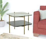 20" Gold And Clear Glass And Metal Square End Table With Shelf - Homeroots