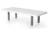 95" White And Gray Stainless Steel Dining Table - Homeroots