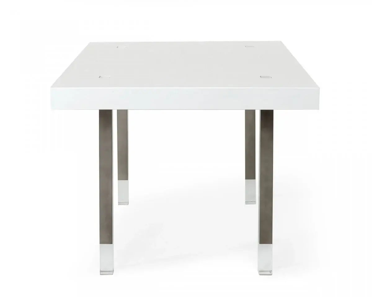 95" White And Gray Stainless Steel Dining Table - Homeroots - Flyclothing LLC