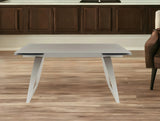94" Gray Glass And Metal Self-Storing Leaf Sled Base Dining Table - Homeroots