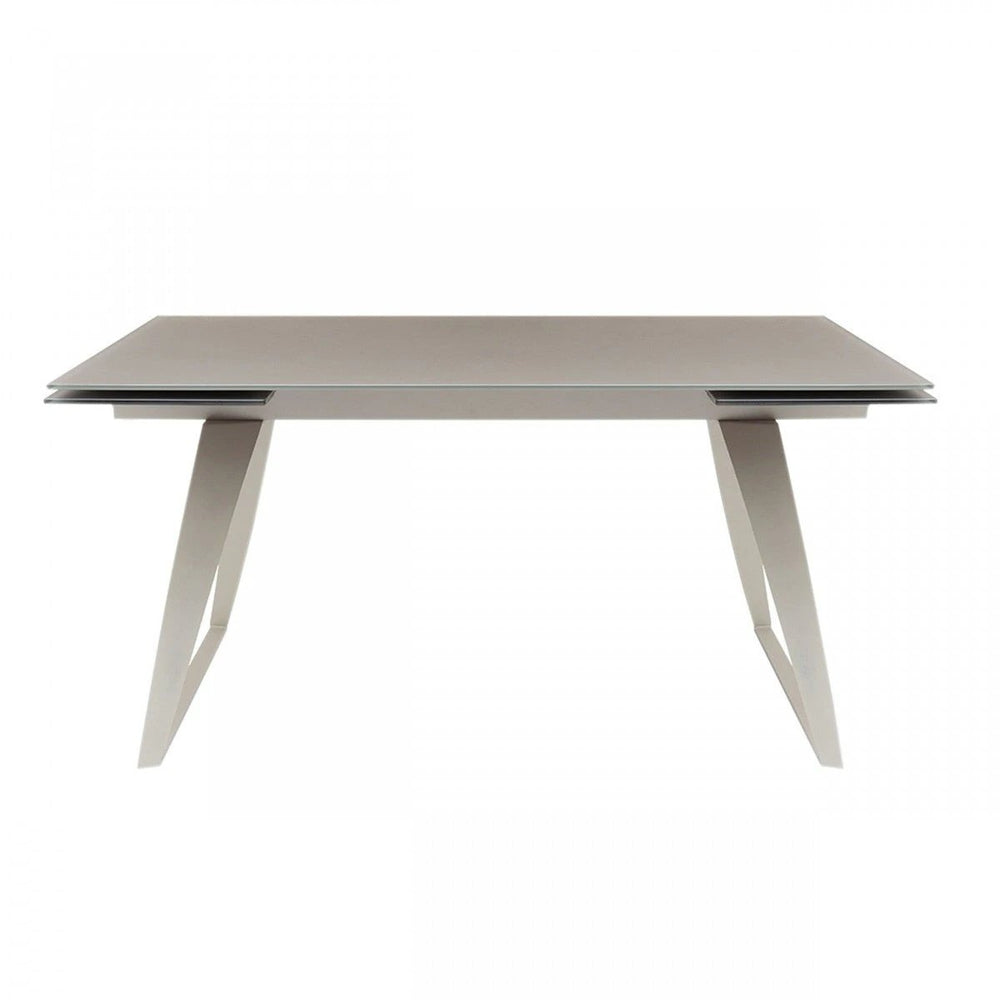 94" Gray Glass And Metal Self-Storing Leaf Sled Base Dining Table - Homeroots