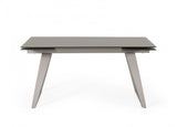 94" Gray Glass And Metal Self-Storing Leaf Sled Base Dining Table