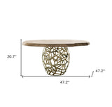 47" Acacia Live Edge Rounded Solid Wood And Brass Dining Table - Homeroots