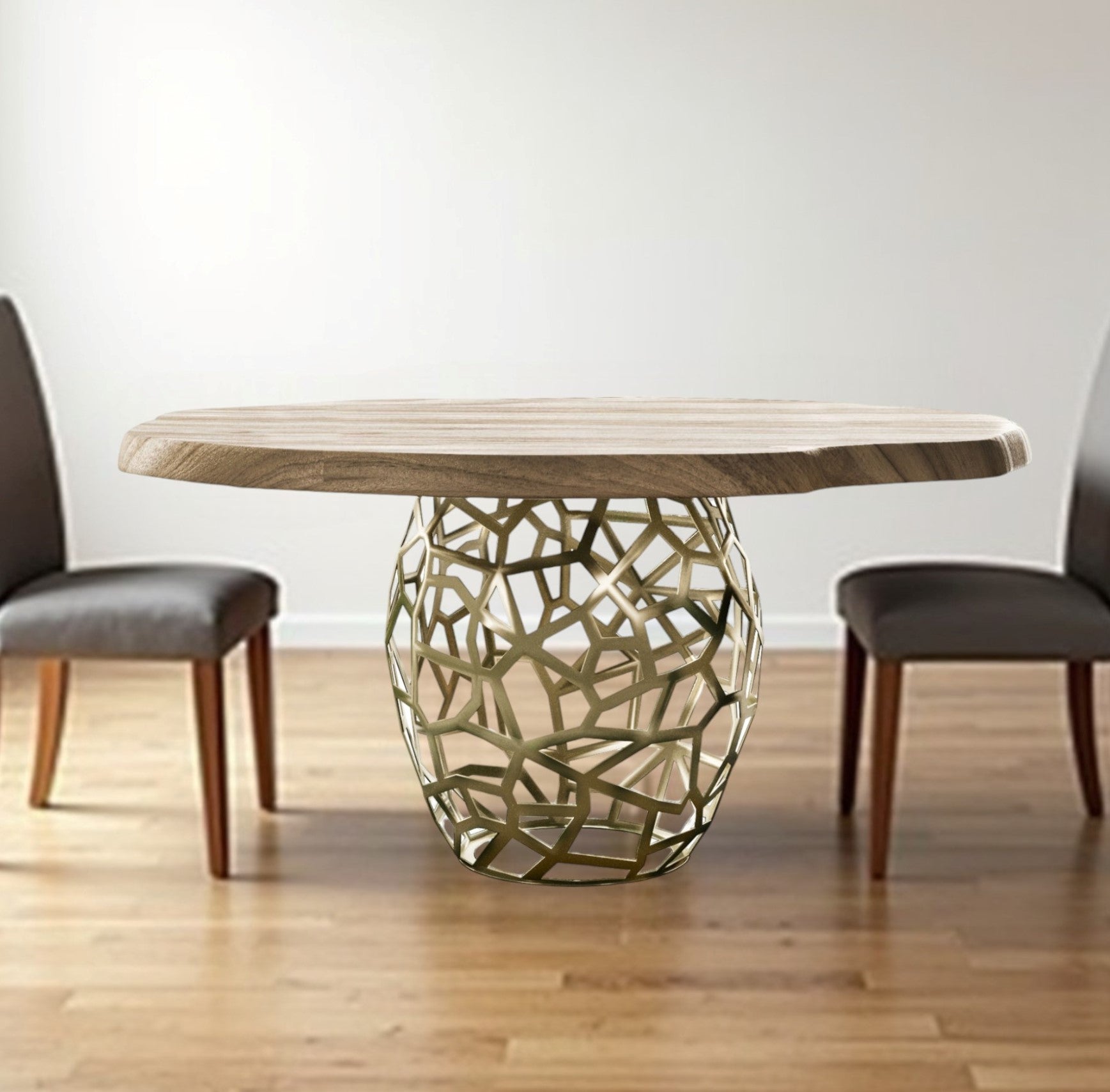 47" Acacia Live Edge Rounded Solid Wood And Brass Dining Table - Homeroots - Flyclothing LLC