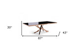 87" Black And Gold Glass And Stainless Steel Pedestal Base Dining Table - Homeroots - Flyclothing LLC
