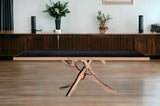 87" Black And Gold Glass And Stainless Steel Pedestal Base Dining Table - Homeroots