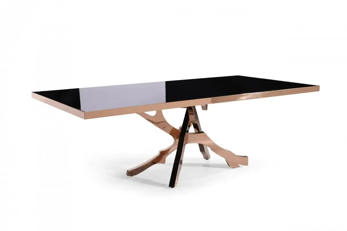 87" Black And Gold Glass And Stainless Steel Pedestal Base Dining Table - Homeroots - Flyclothing LLC
