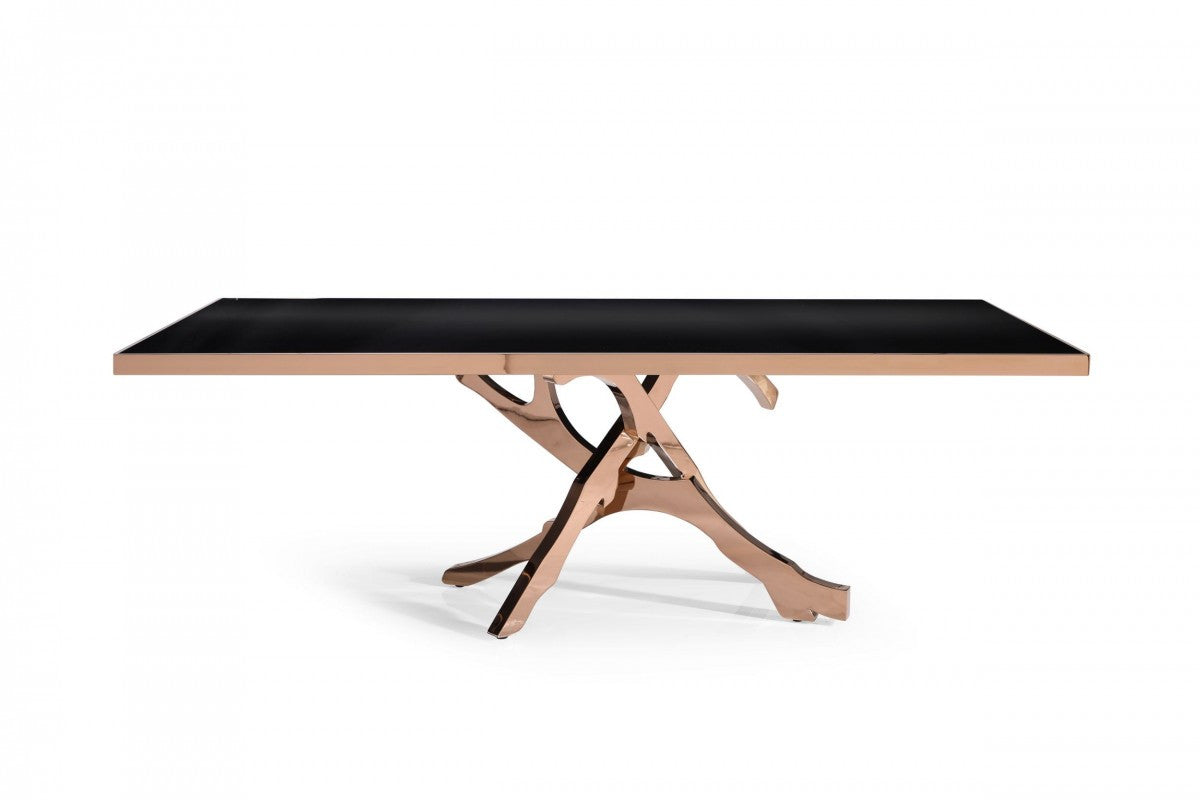 87" Black And Gold Glass And Stainless Steel Pedestal Base Dining Table - Homeroots - Flyclothing LLC
