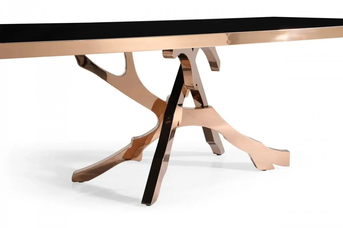 87" Black And Gold Glass And Stainless Steel Pedestal Base Dining Table - Homeroots - Flyclothing LLC
