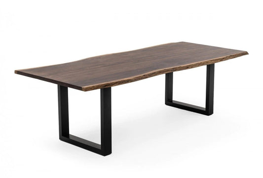 102" Brown And Black Solid Wood And Metal Sled Base Dining Table - Homeroots