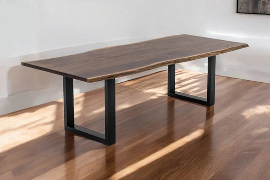 102" Brown And Black Solid Wood And Metal Sled Base Dining Table - Homeroots