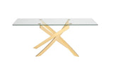 63" Clear And Gold Rectangular Glass And Stainless Steel Dining Table - Homeroots