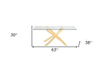 63" Clear And Gold Rectangular Glass And Stainless Steel Dining Table - Homeroots