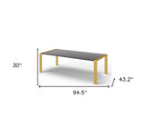 95" Gray And Brass Stainless Steel Dining Table - Homeroots