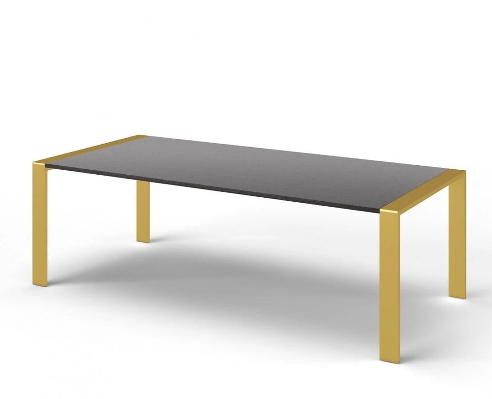 95" Gray And Brass Stainless Steel Dining Table - Homeroots
